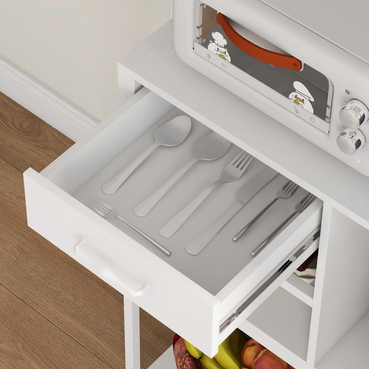 HOMCOM Baker's Rack with Power Outlet and LED Lights, Coffee Bar Cabinet with Storage Shelves, Industrial Microwave Stand with Wine Bottle Rack, Drawer, Barn Door Cabinet, White HOMCOM