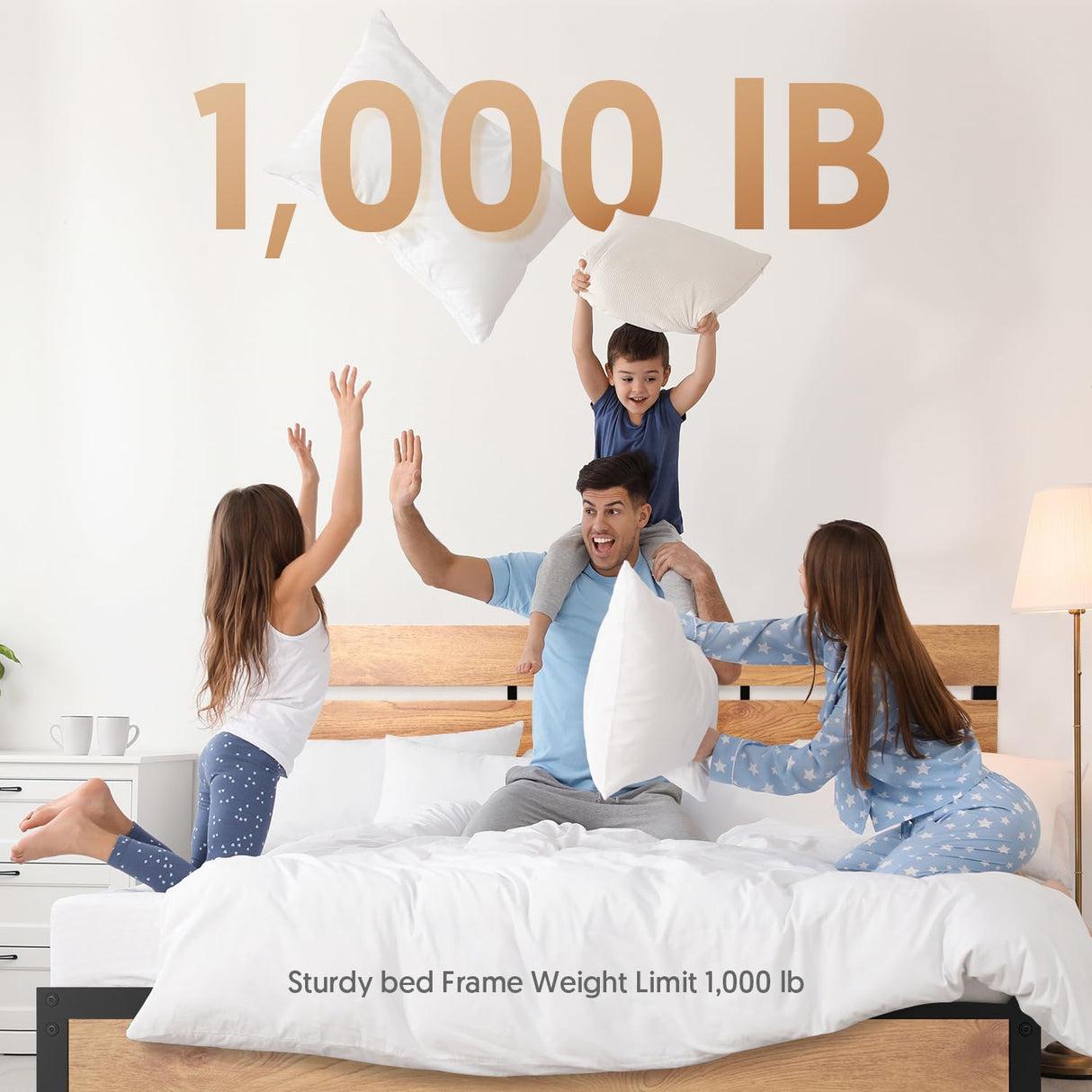 BONSOIR King Size Steel Platform Bed Frame with Wood Headboard – Easy Assembly, No Box Spring Required, Squeak-Free Design BONSOIR