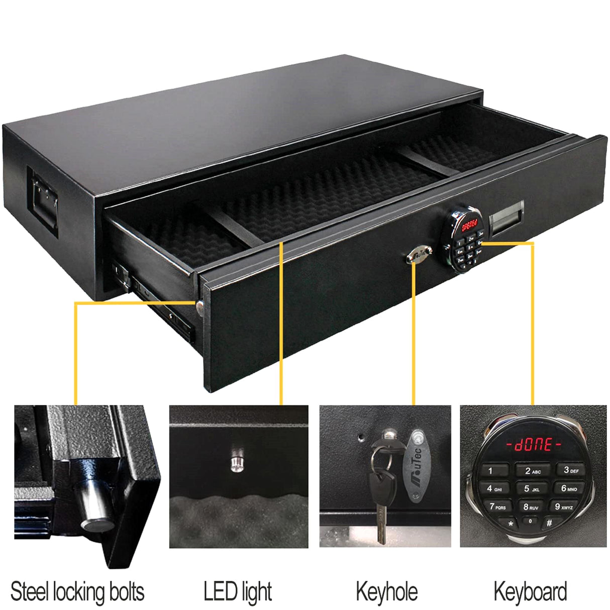 Under Bed Safe, Rapid Heavy Duty Gun Safe for Long Guns, Rifle, Shotguns, Pistols, Drawer Safe Firearm Case Box - Keypad/Key Access,Silent Mode LANGGER V