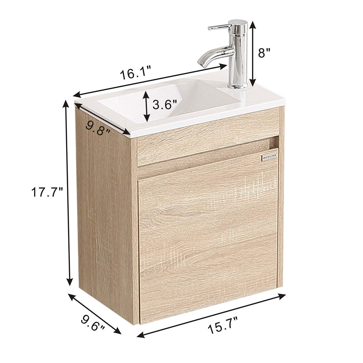 wonline 16" Single Sink Bathroom Vanity, Floating Modern Bathroom Vanity with Sink for Small Space wonline