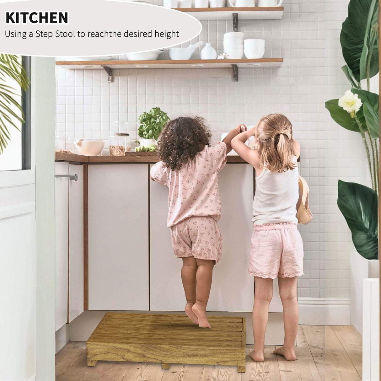 Wooden Platform Step Stool, 25" One Step Stool for Adults & Elderly, Acacia Wood High Riser Step Stool with Non-Slip Mat, Durable Wooden Mobility Stepping Stools for Handicap, Bedroom, Kitchen Fiaygro