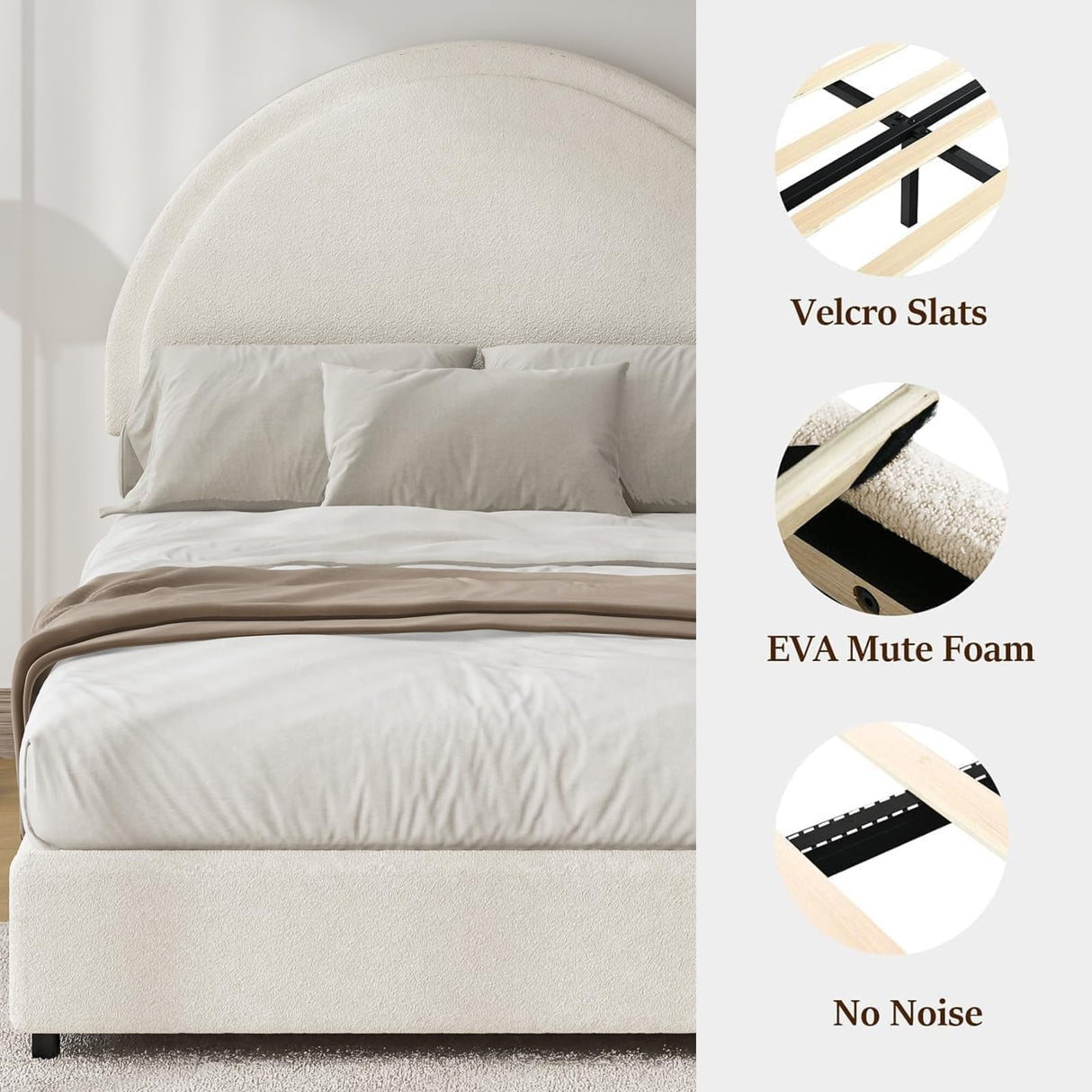 REVOMINCA Twin Size Bed Frame, Boucle Upholstered Platform Bed with Headboard, Cloud Bed Frame with Soft Rounded Corners, No Box Spring Required, Easy Assembly, Beige REVOMINCA
