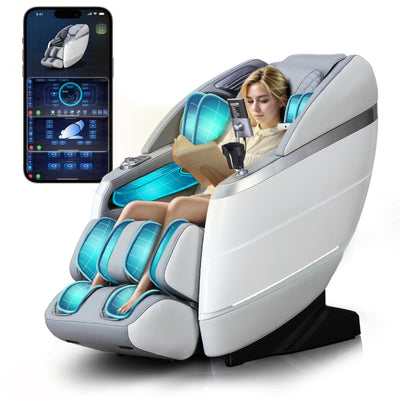 RelaxRelife 4D Full Body Massage Chair with Flexible 166° Track, Reading Light, 18 Massage Modes, 11 Techniques, 36 Airbags, Zero Gravity Recliner with Yoga Stretch and Foot Massage Grey