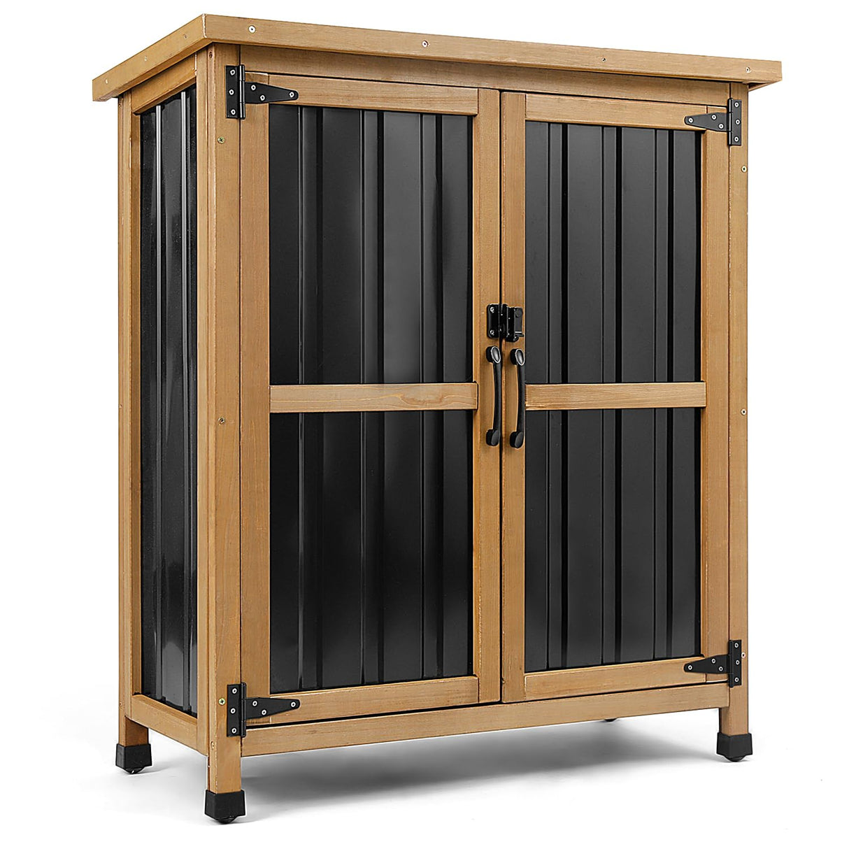 Weatherproof Outdoor Storage Cabinet with Lockable Doors, Wood & Metal Garden Storage Shed Patio Storage Box for Tools & Lawn Equipment, Pool Accessories PetsCosset