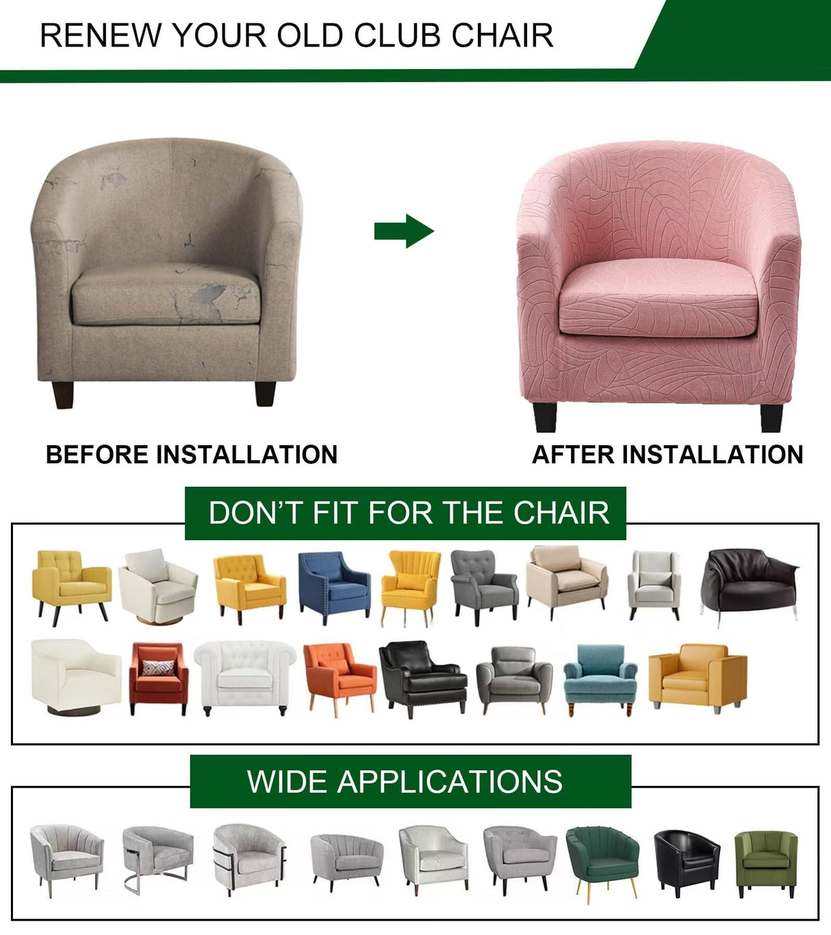 CRFATOP 2 Piece Club Chair Slipcover Stretch Barrel Chair Covers Jacquard Tub Chair Slipcovers Soft Armchair Sofa Cover Removable Couch Furniture Protector Arm Chair Cover for Living Room,D37 CRFATOP