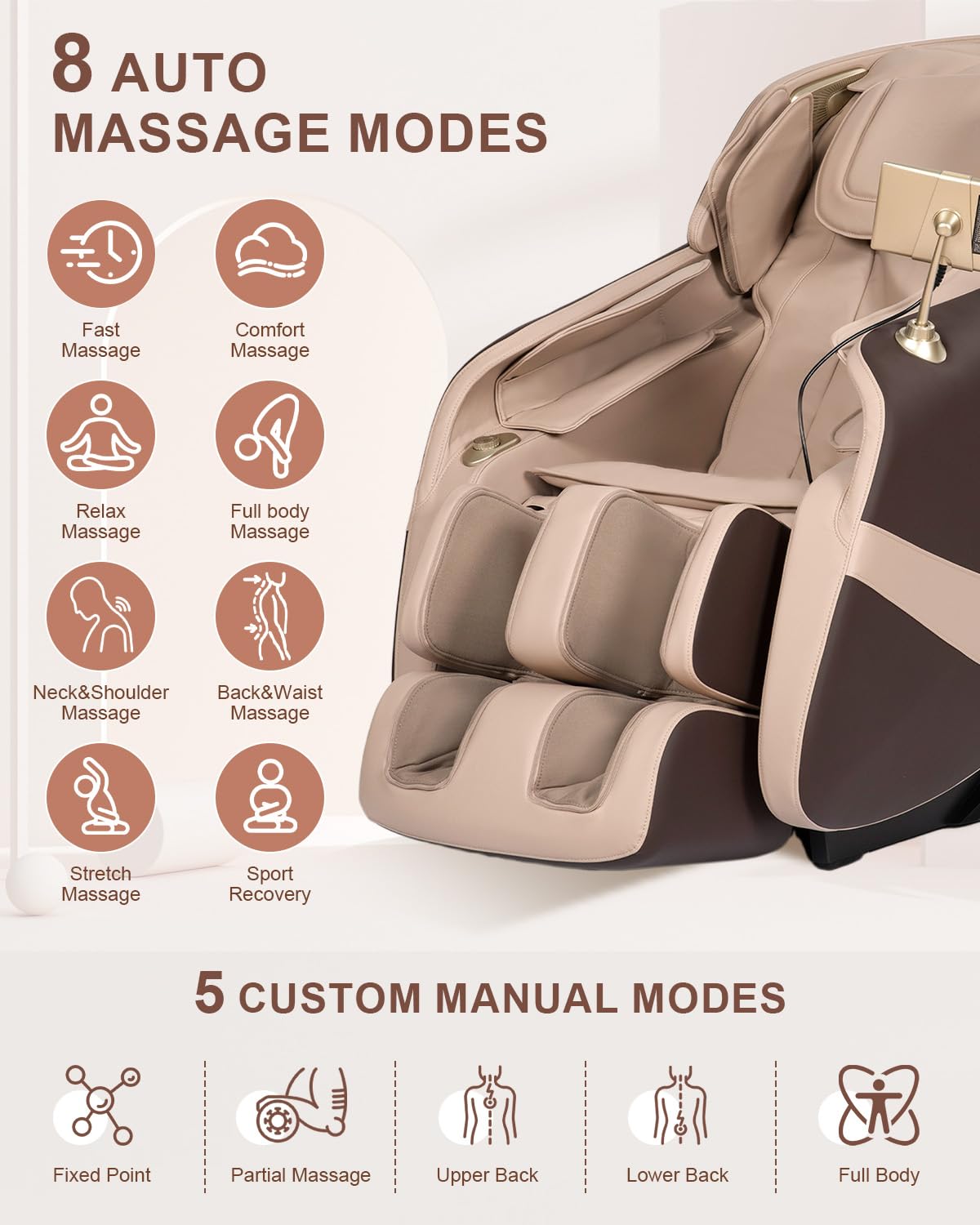 RELX 2025 Massage Chair Full Body, Zero Gravity Airbag Shiatsu Massage Chair with SL-Track, Heating, AI Control, Body Scan, 13 Modes, Foot Rollers, and Deep Yoga Stretch (Coffee) RELX