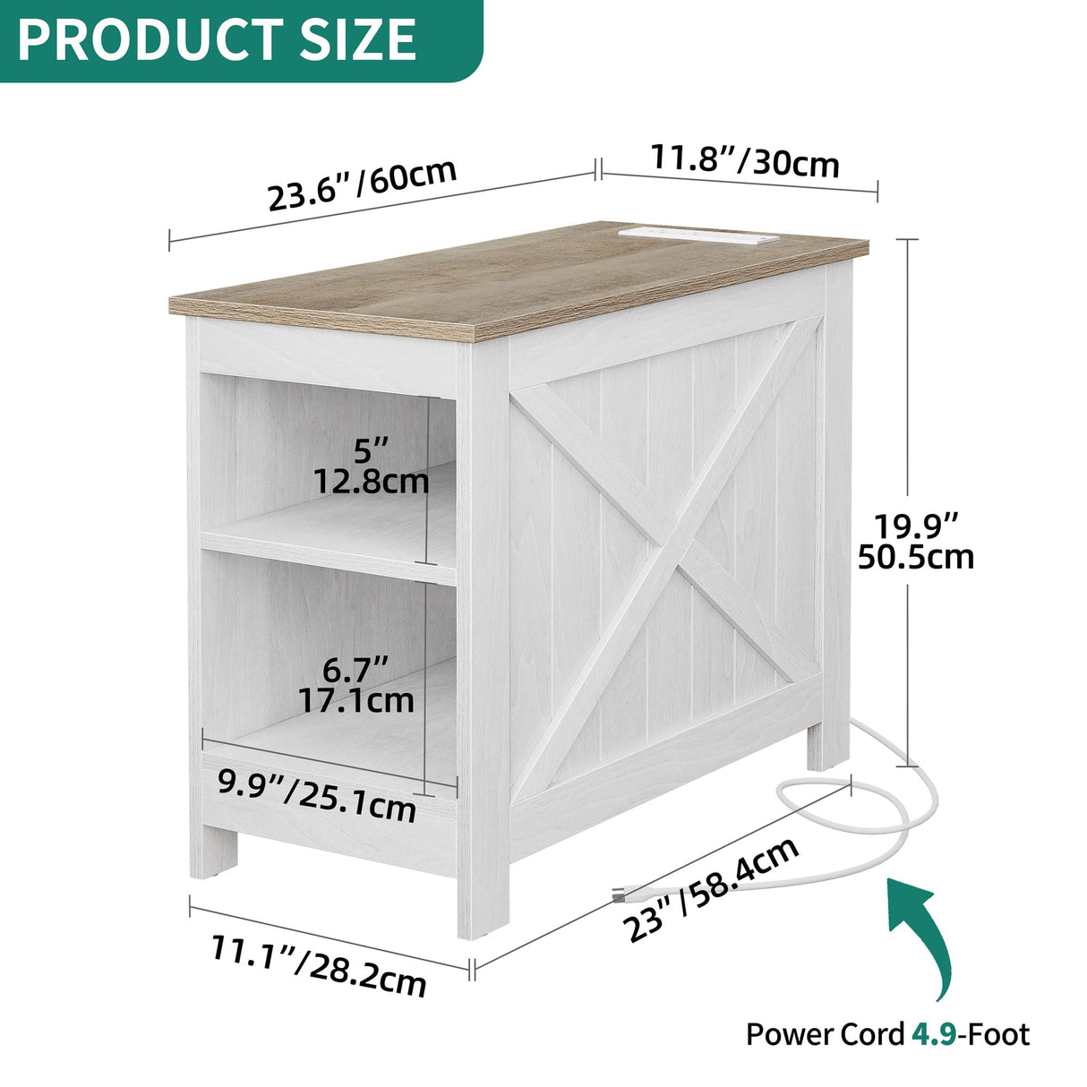 YITAHOME End Table with Charging Station, Narrow Side Table with Storage Shelf, Farmhouse Nightstand with Storage for Small Spaces, Living Room, Bedroom, Grey Wash YITAHOME