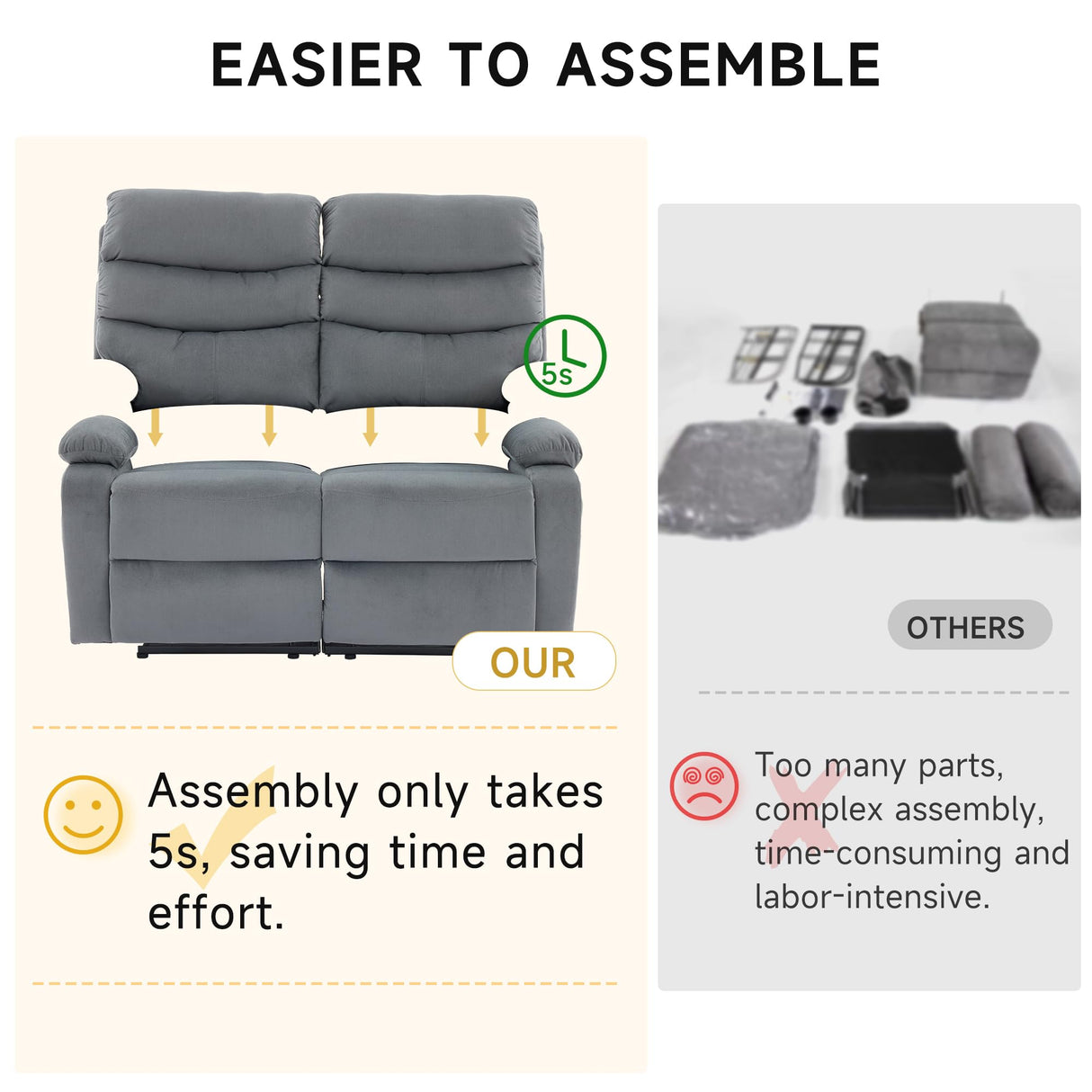 GNMLP2020 Loveseat Recliner Sofa Couch, Velvet 2-Seater Reclining Sofa for RV, Double Seater Wall Hugger Recliner Chair for Living Room, Home Theater Seating, Dark Grey GNMLP2020