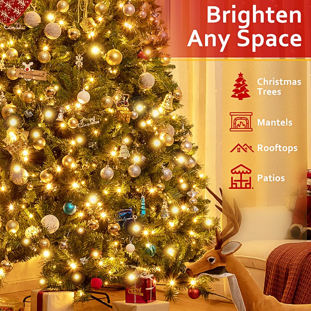 JEWHUN F3 170 FT 500 LED Christmas Lights Indoor,Warm White Christmas String Lights for Outside, Green Wire Plug in Outdoor String Lights,Christmas Tree Lights for Halloween Party Wedding JEWHUN