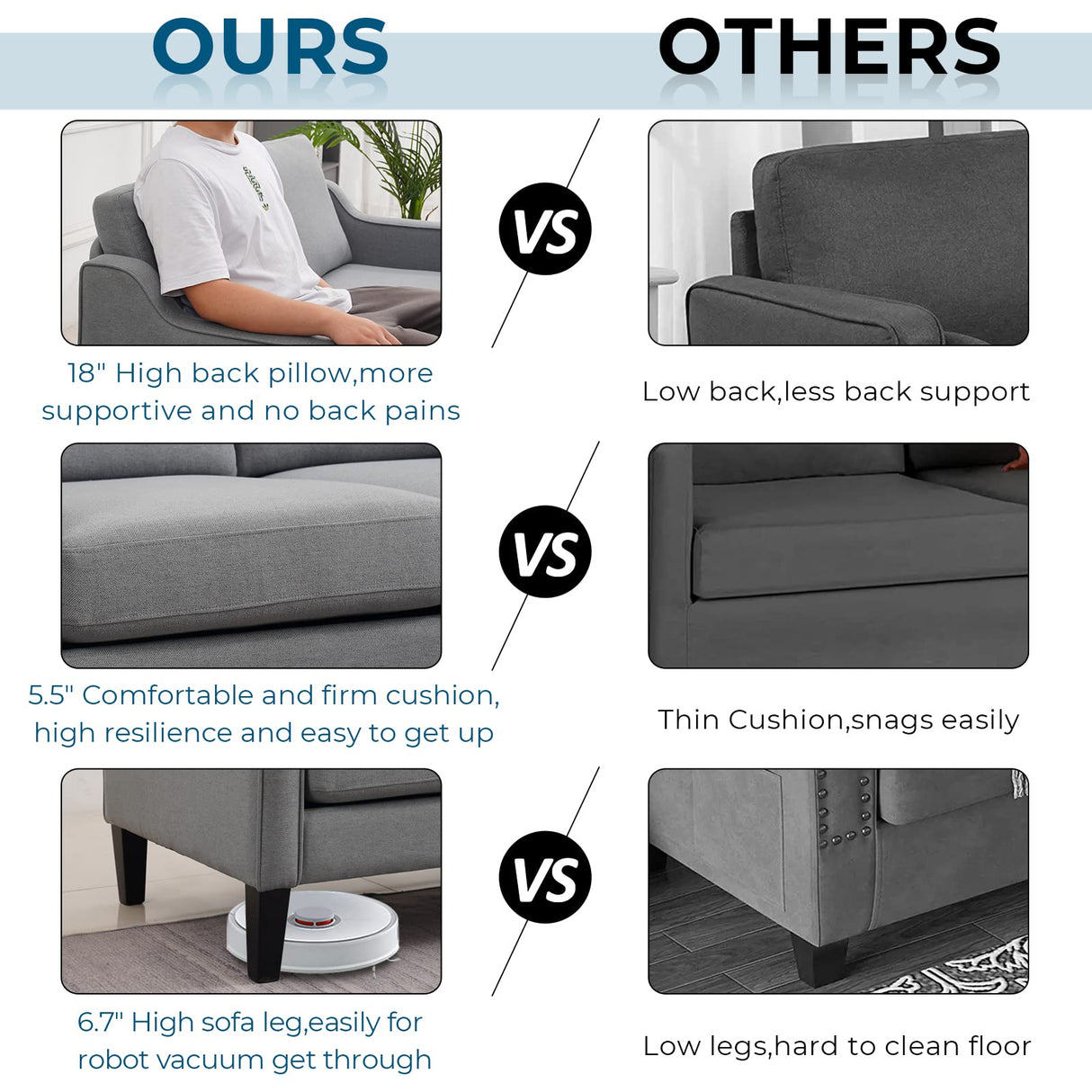 VINGLI Loveseat 53" Small Couch Loveseat Sofas for Living Room Mid Century Modern Sofa Couch Light Grey Love Seat Couches with Scooped Arms for Small Spaces, Bedroom, Apartment, Studio VINGLI