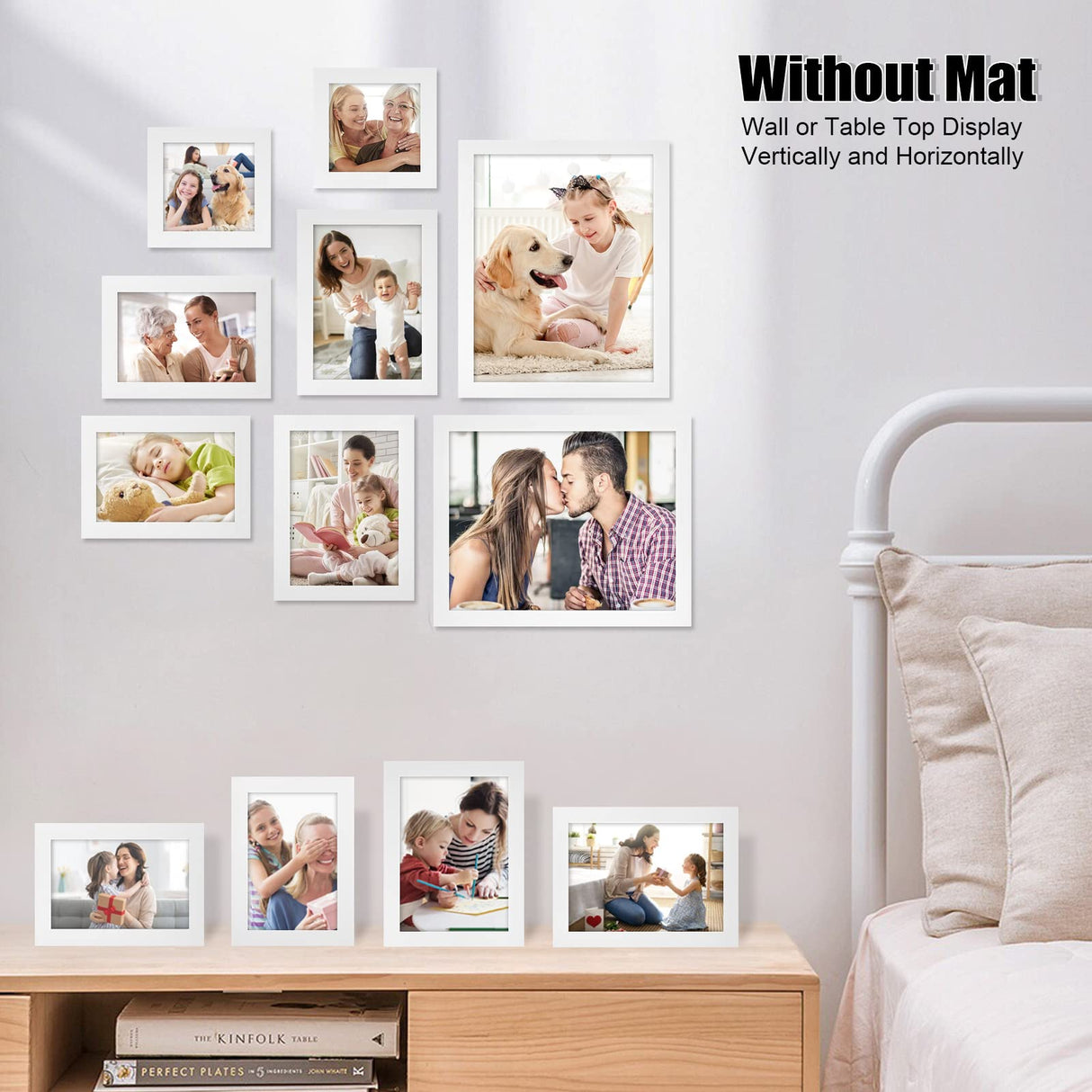 Egofine Picture Frame Set 12 Pack, Picture Frames Collage Wall Decor with Two 8x10, Four 5x7, Four 4x6, Two 4x4, Photo Frames for Wall and Tabletop, Made of Solid Wood, Covered by Plexiglass, White Egofine