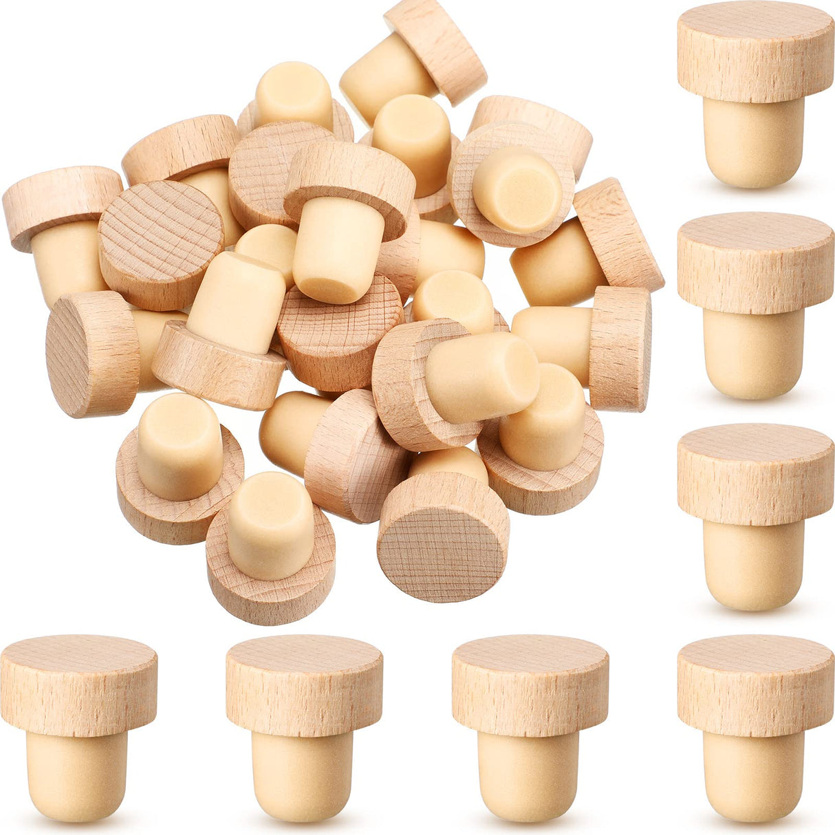 Yalikop 24 Pcs T Shaped Cork Plugs Reusable Wooden & Rubber Wine & Beer Bottle Stoppers Yalikop