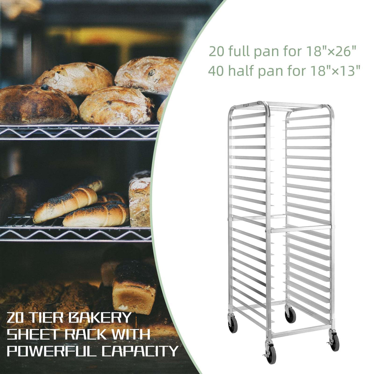 HALLY SINKS & TABLES H Bun Pan Rack 20 Tier with Wheels, Commercial Bakery Racking of Aluminum for Full & Half Sheet - Kitchen, Restaurant, Cafeteria, Pizzeria, Hotel and Home, 26" L x 20" W x 69" H HALLY SINKS & TABLES H