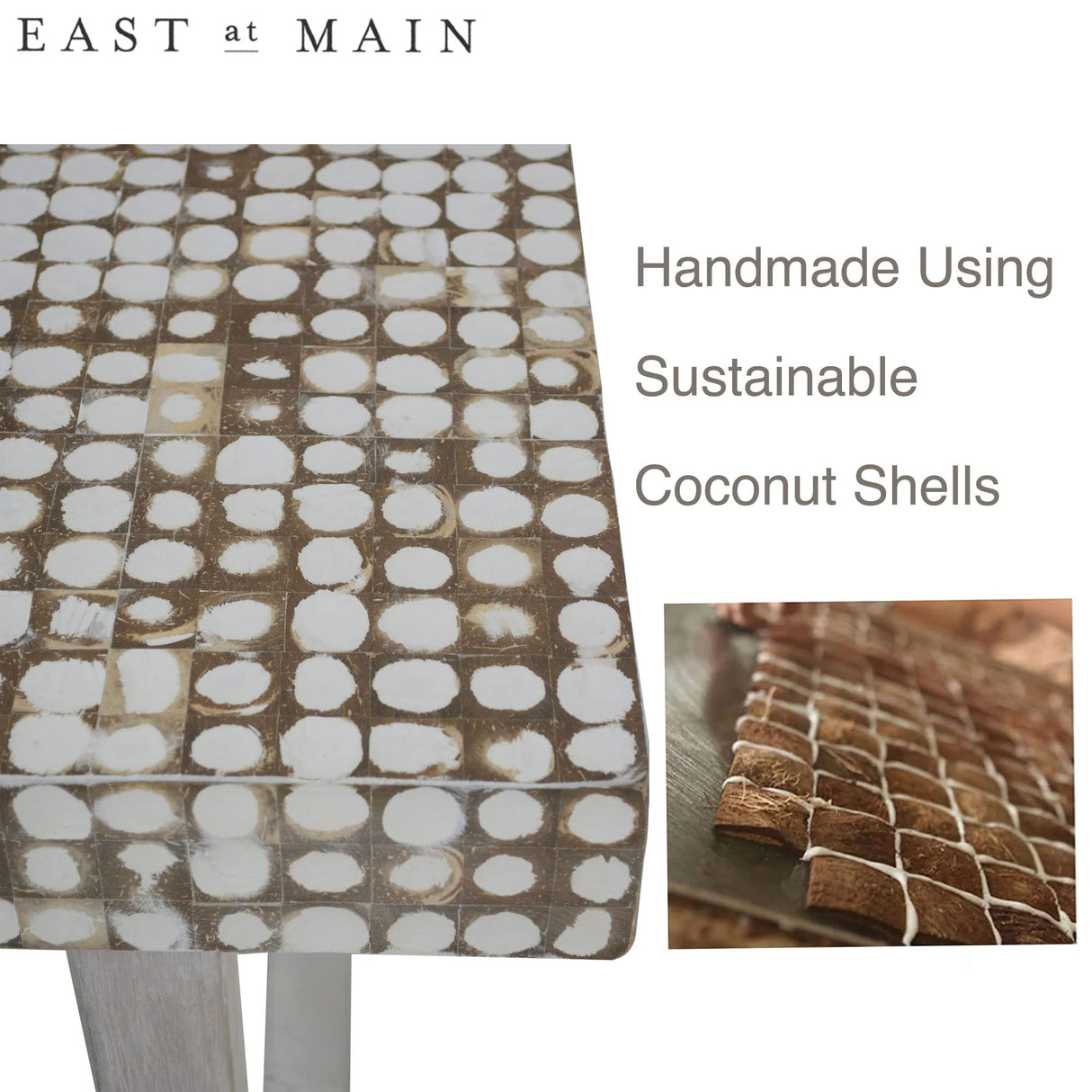 East at Main White Coffee Table – Handmade Accent Table with Coconut Shell Inlay, 40" Rectangular Wood Table for Living Room, Coastal Farmhouse or Boho Decor East at Main