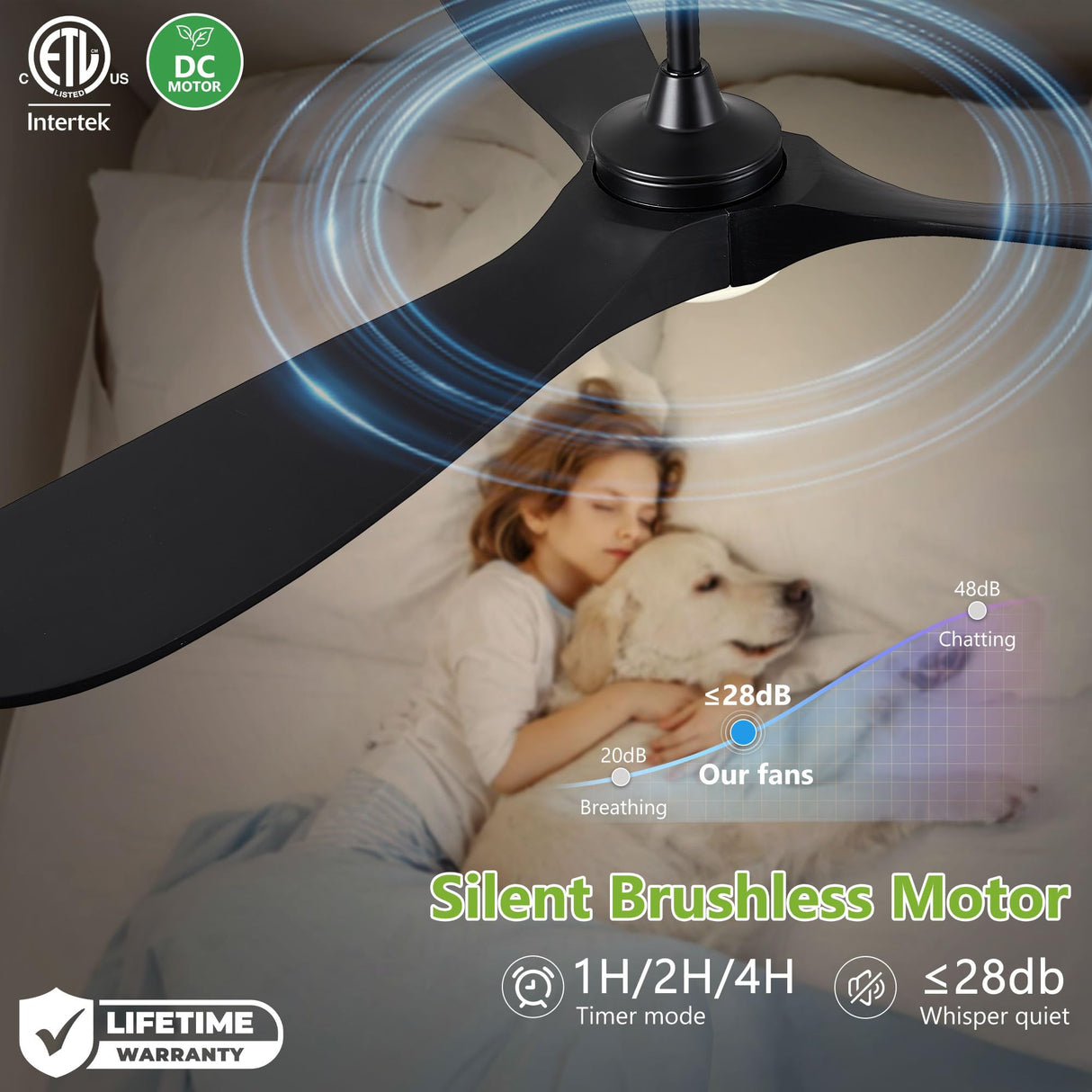 Haipeel 60 Inch Wood Ceiling Fans without Lights, Indoor Outdoor Ceiling Fan no Light with Remote Control, Modern Black Ceiling Fans no Lights 3 Blade Propeller for Farmhouse Garage ETL, Matte Black Haipeel