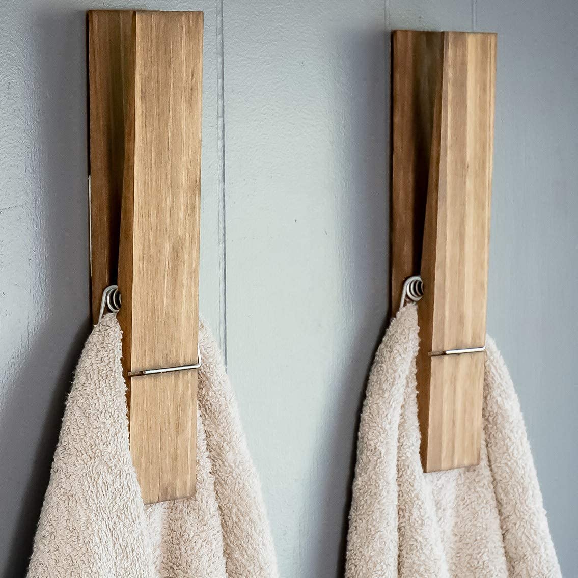 Giant Clothespin Bathroom Towel Holder | Huge 12” Clothes pin | Farmhouse bathroom décor | Laundry room or nursery décor | Towel Rack or Hook | Bathroom Accessories wall décor (Dark Walnut) BARWOOD