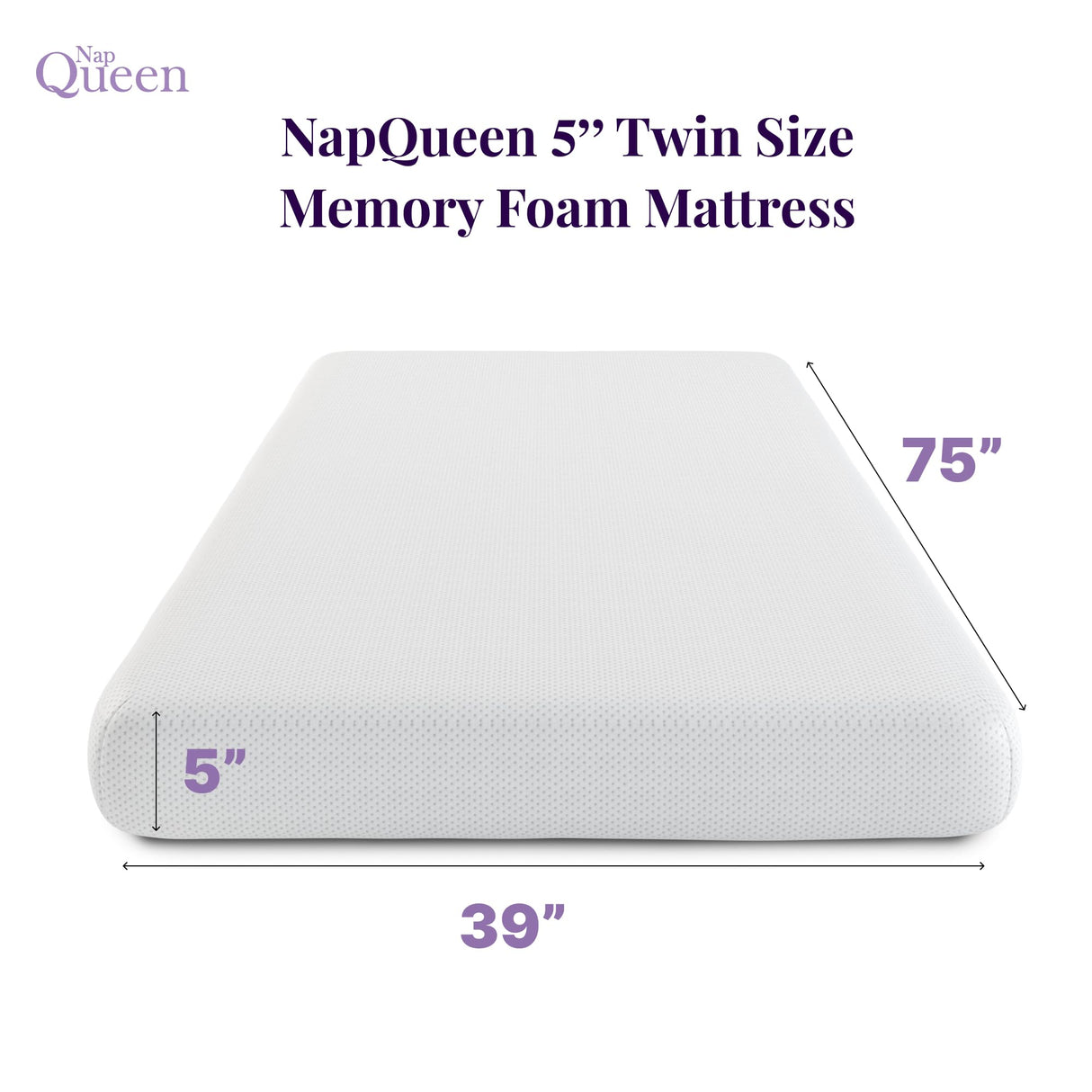 NapQueen 5 Inch, Twin Mattress, Memory Foam White Mattress - Medium Feel - CertiPUR-US Certified - Twin Bed Mattress in a Box, Breathable Soft Fabric Cover NapQueen