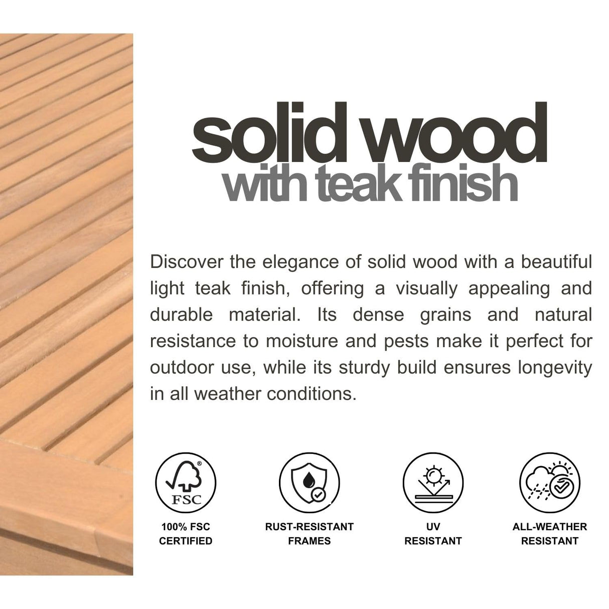 Amazonia Trentino 9 Piece Extendable Patio Dining Set | Teak Finish Table and Sling Black Chairs| Durable, Quick Dry Ideal for Outdoors Amazonia