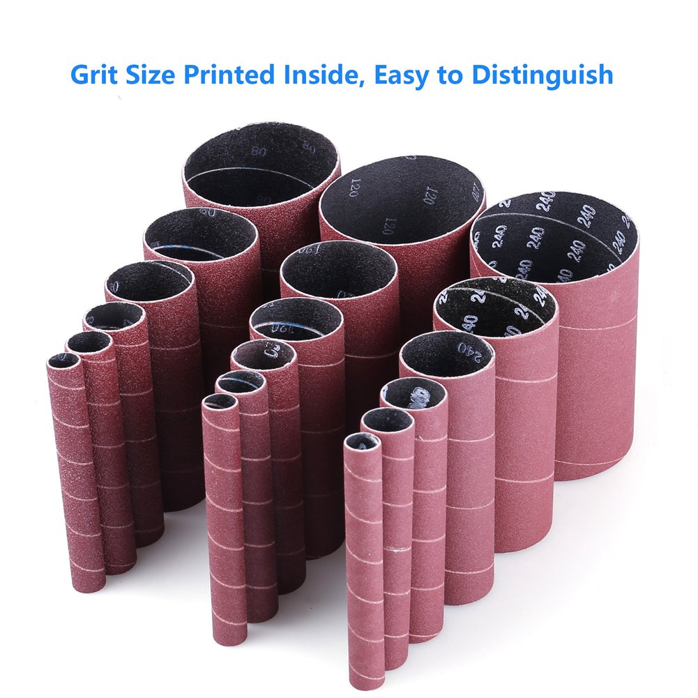 LotFancy Spindle Sander Sleeves, 24PCS Sanding Sleeves for Oscillating Sander, 60 80 120 240 Assorted Grit Sandpaper, 4-1/2” Length, 1/2”, 3/4”, 1”, LotFancy