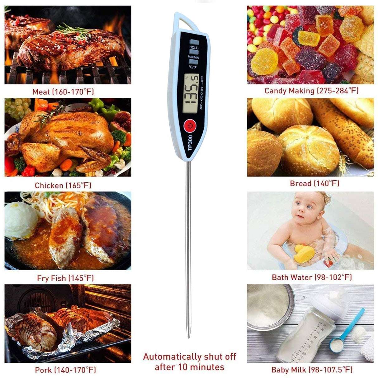 Digital Meat Food Thermometer for Candy Candle Milk BBQCooking Kitchen BBQ, Probe Instant Read Thermometer for Pork Deep Fry Roast Baking Temperature NANGOALA