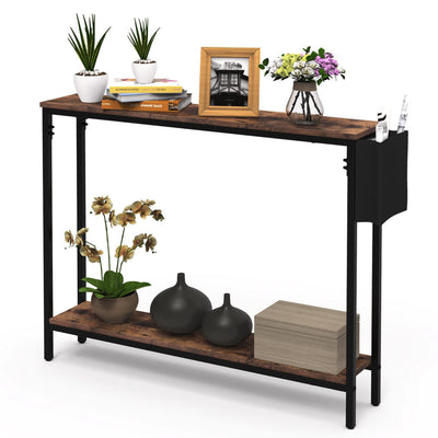Bigbiglife 39.4" Console Entryway Table, 2-Tier Industrial Narrow Sofa Table with Storage Shelves for Hallway, Living Room, Bedroom, Foyer, Corridor, Office, Rustic Brown and Black