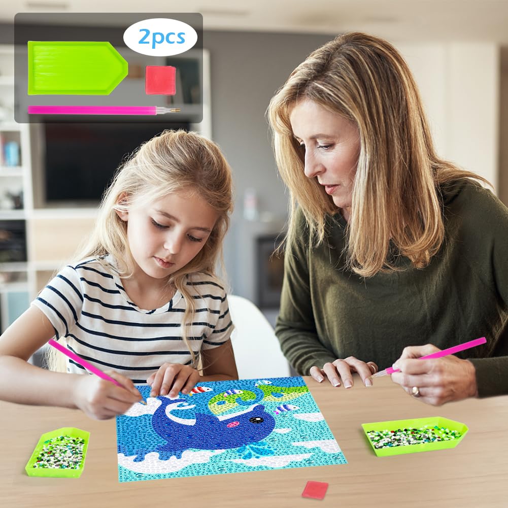 QEUOYSS Diamond Art Kit for Kids with Wooden Frame Art and Crafts for Kids Ages 6-8 -10-12 Easy to DIY Diamond Art for Kid and Adult Beginners Home Wall Decoration (Dolphin) QEUOYSS