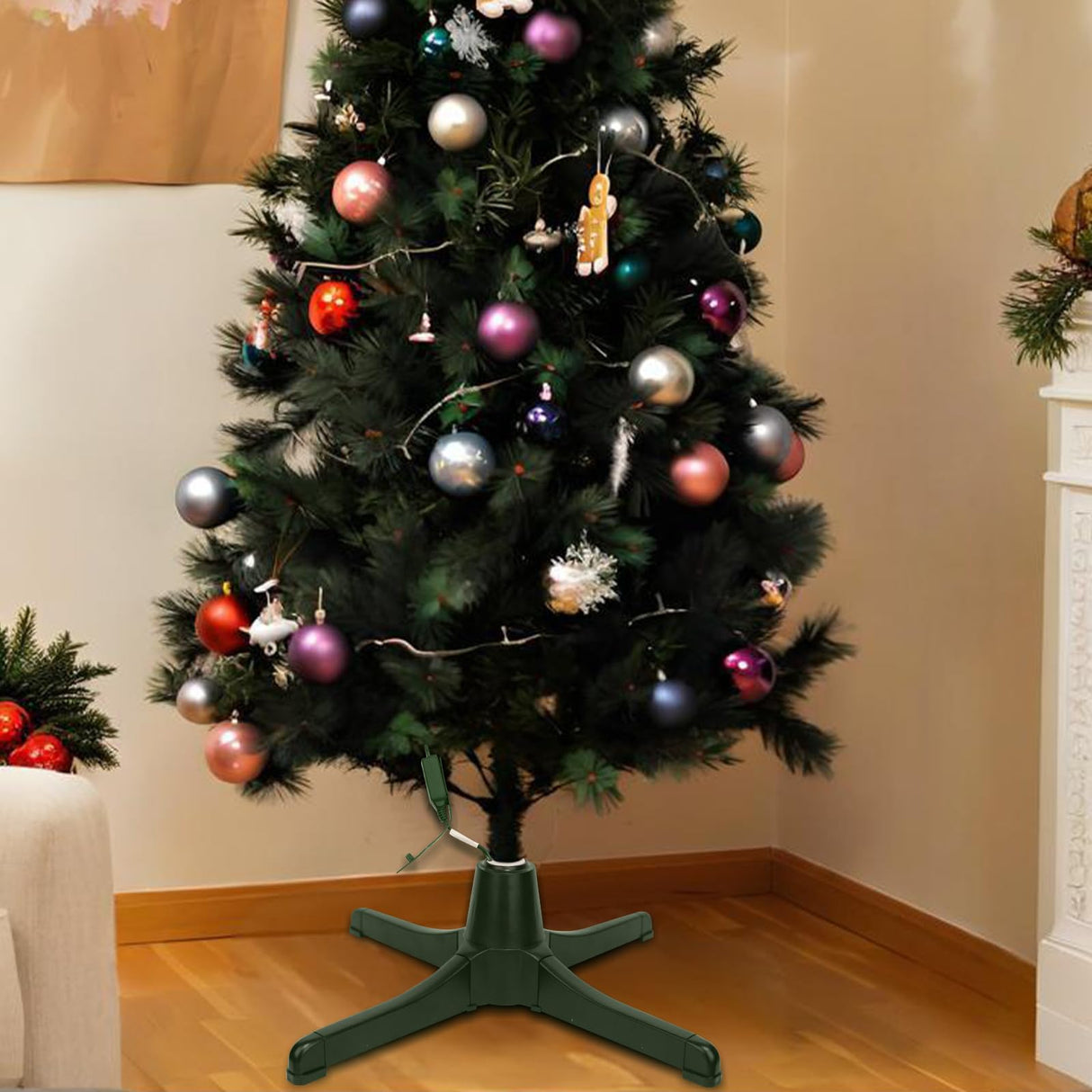 360-Degree Rotating Christmas Tree Stand,Up to 7.5ft and 80 pounds Artificial Tree,with 3 Settings Trunk Diameter LAMPHOME