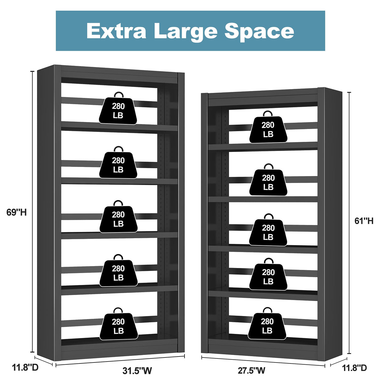 LyAosdFu Book Shelf, 5-Tier Sturdy Bookcase, Adjustable Bookshelf, Large Capacity per Shelf, Modern Book Cases for Living Room, Home Office, Garage, Ideal for Home Organization & Stylish Upgrades LyAosdFu