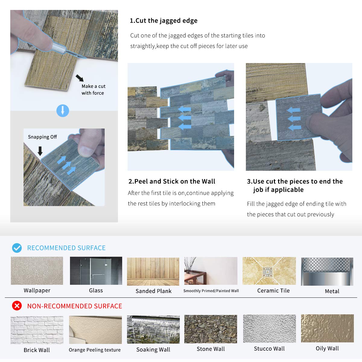 Art3d Peel and Stick Distressed Rustic Wood Panel 5-Pack of 13.5x11.4inches, for Kitchen Backsplash, Bathroom Decoration, Fireplace and Stair Riser Decal, Made of PVC Composite Laminate Art3d