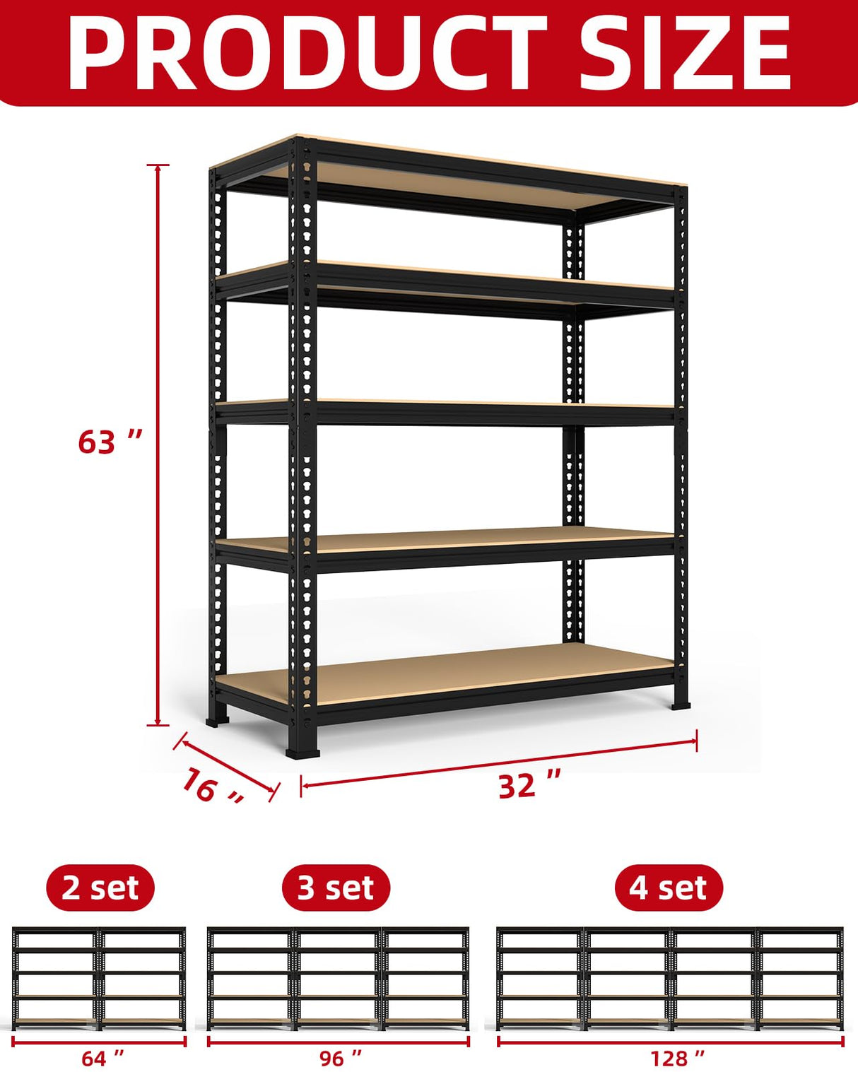 PrimeZone 32"W x 16"D x 63" H Storage Shelves - 2 Pack 5 Tier Adjustable Garage Storage Shelving, Heavy Duty Metal Storage Organizer Utility Rack Shelf Unit for Warehouse Pantry Closet Kitchen, Black PrimeZone