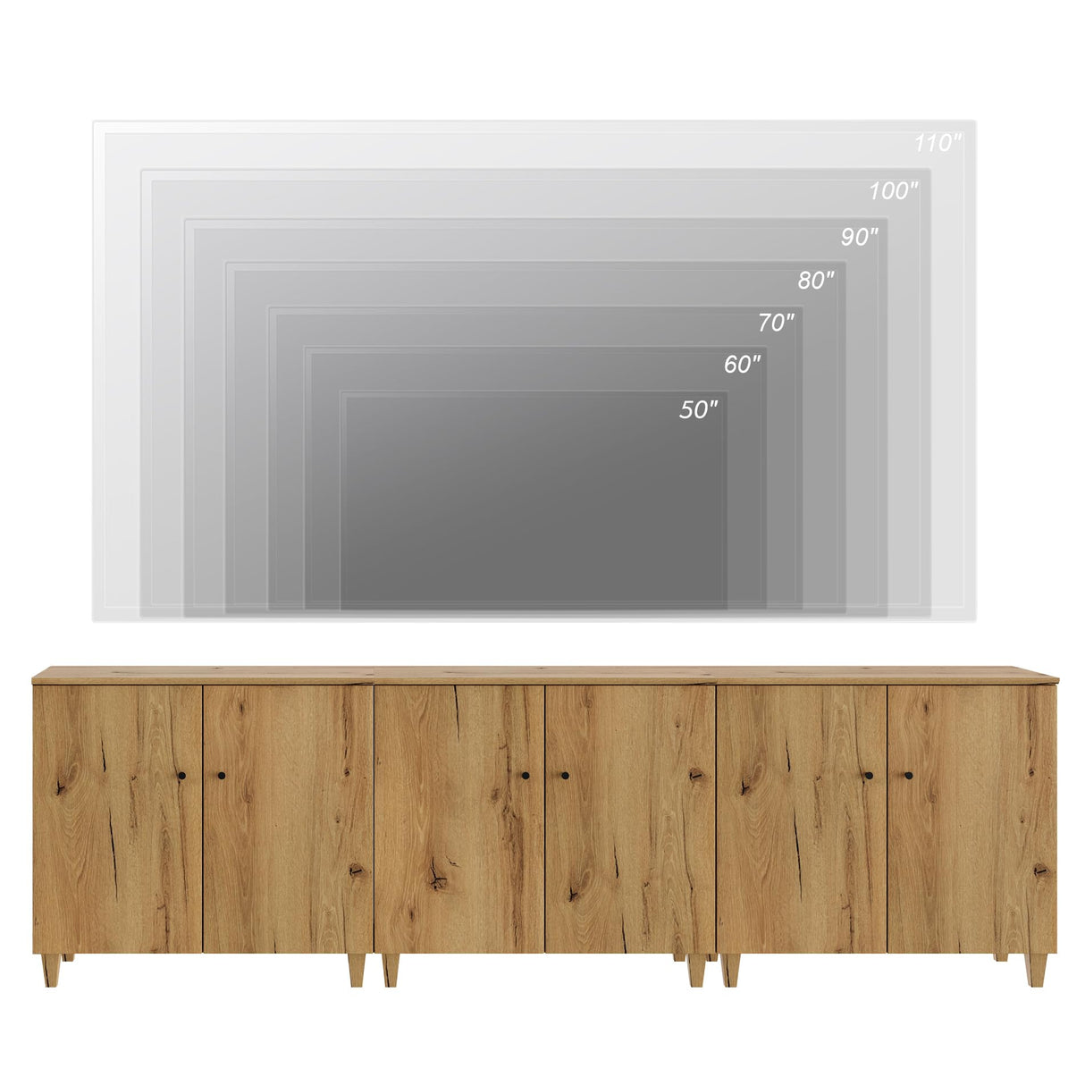 WAMPAT TV Stand Cabinets for 85+ Inches TVs, 3-in-1 Wood Entertainment Center with Doors and 9 Compartments, 106" Modern Media Console Table with Storage for Living Room Bedroom, Oak Brown WAMPAT