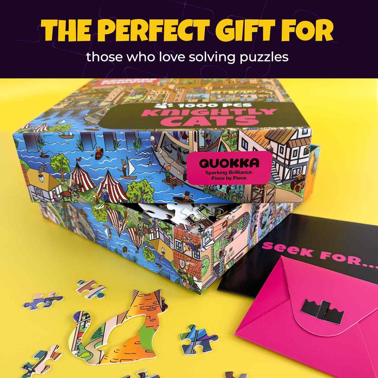 QUOKKA 1000 Piece Jigsaw Puzzle for Adults Nighty Cats – Premium Box Packaging with Extra Fun Challenges, Whimsical Cat Puzzle, Perfect for Relaxation, Creativity & Gift Giving QUOKKA