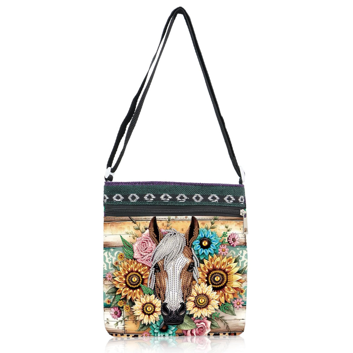 5D DIY Diamond Painting Shoulder Bag for Adults - Sunflower & Horse Design, Special Shape Crystal Rhinestone Art Handbag, Partial Diamond Art Craft Kit, Stylish Gift for Women antor