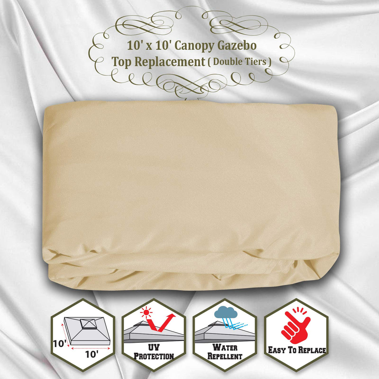 BenefitUSA Replacement Canopy Top Cover for 10'X10' Gazebo Polyester Double Tiers for Outdoor Garden Patio Pavilion Sunshade (Beige) BenefitUSA