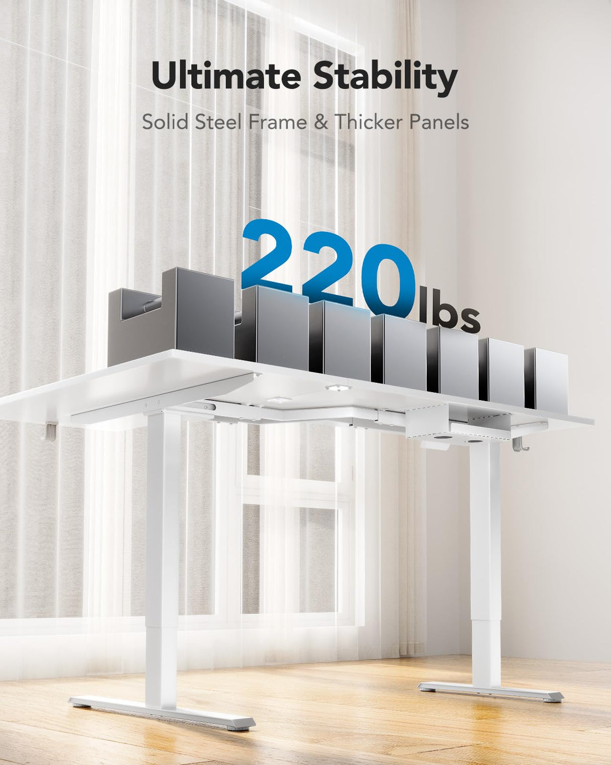 HUANUO L-Shaped Standing Desk, 71 x 48 inch Dual Motor Corner Standing Desk, Electric Height Adjustable Computer Desk with Cable Tray & 3 Preset Heights, Raising Desk for Home Office, White, HNESD110 HUANUO