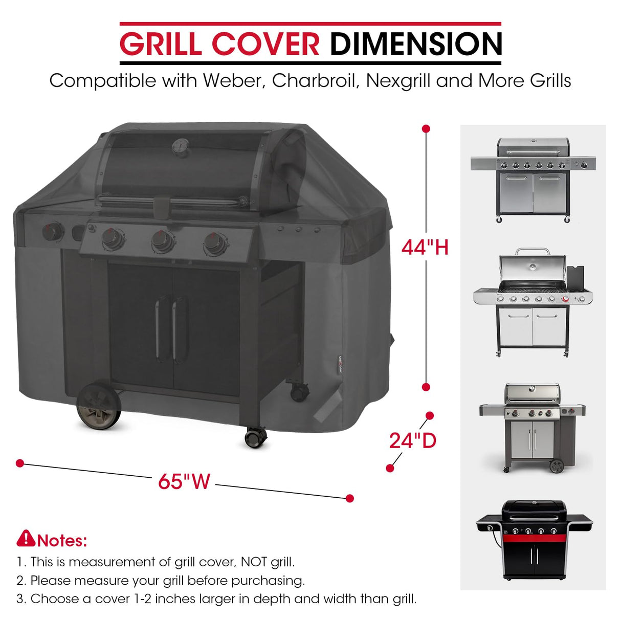 Unicook Heavy Duty Waterproof Barbecue Gas Grill Cover, 65-inch BBQ Cover, Special Fade and UV Resistant Material, Durable and Convenient, Fits Grills of Weber Char-Broil Nexgrill Brinkmann and More Unicook
