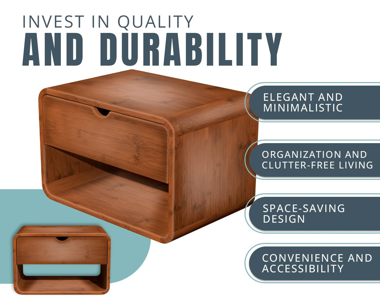 Comfify Modern Nightstand Bamboo Floating Nightstand with Drawer - Brown- Small Nightstand with Midcentury Modern Vibe - Unique Design, Easy Installation, Clear Instructions Comfify