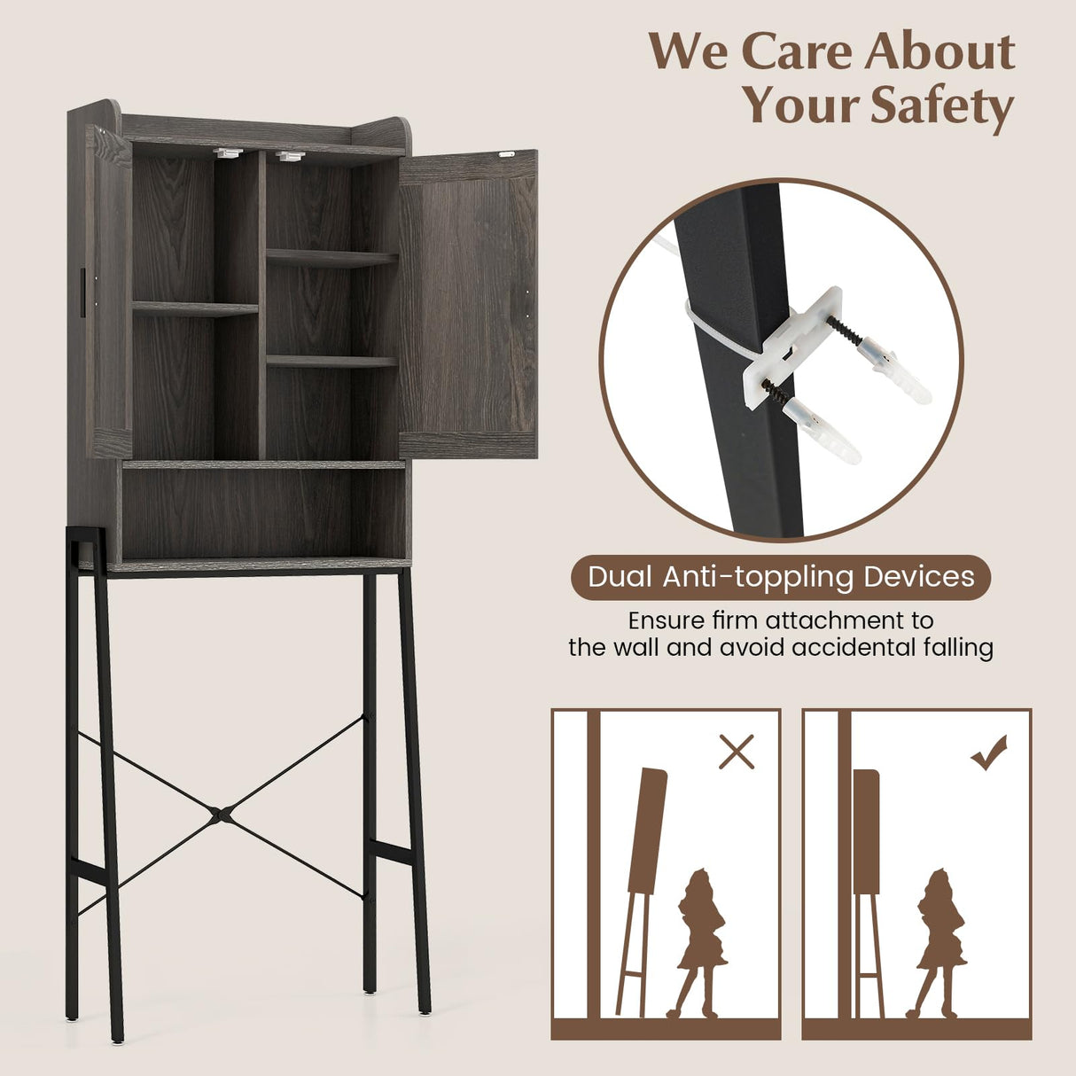 Tangkula Over The Toilet Storage Cabinet, Farmhouse Bathroom Cabinet Above Toilet with Double Doors, Adjustable Shelves, Metal Stand, Freestanding Bathroom Space Saver for Restroom, Laundry Tangkula