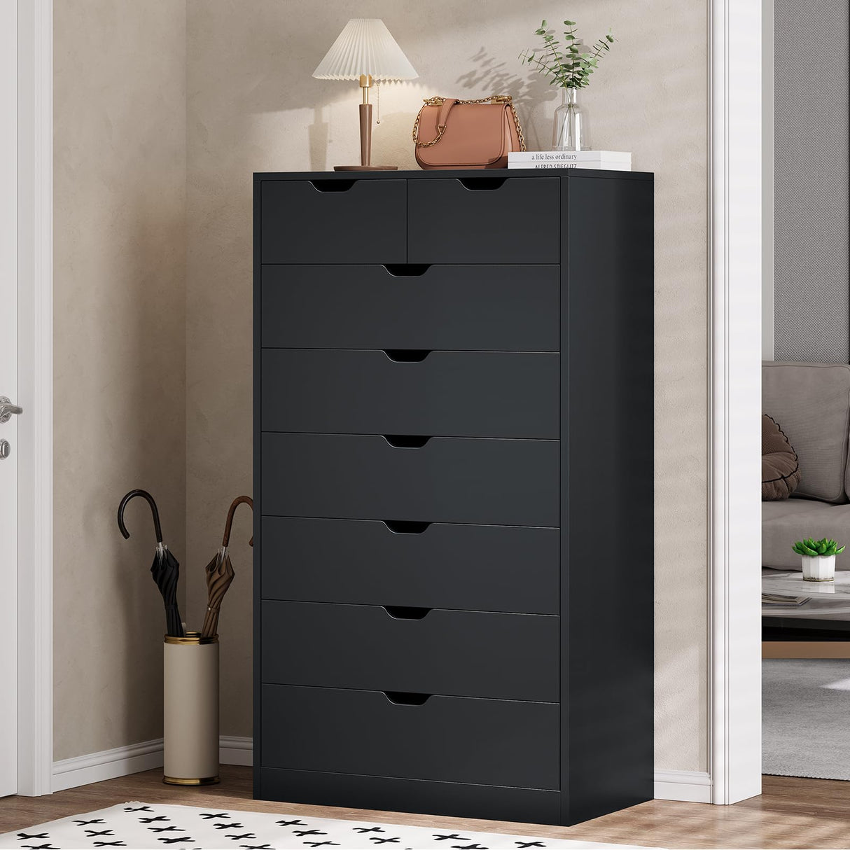 HAUOMS Tall 8 Drawer Black Dresser, Modern Chest of Drawers for Bedroom,Closet Dressers with Drawers for Living Room, Entryway, Hallway HAUOMS