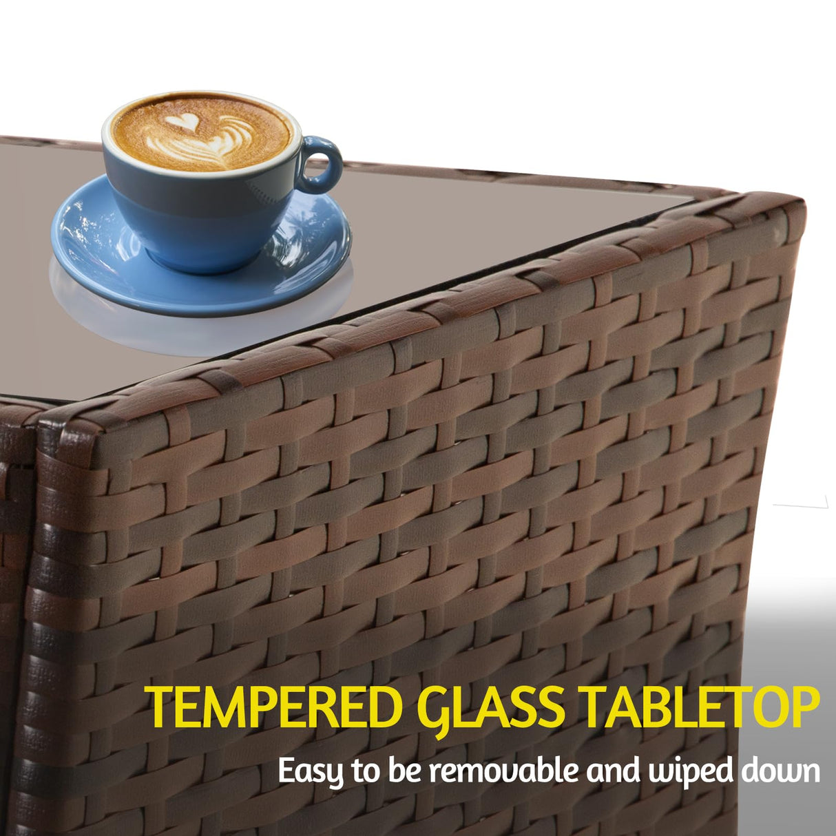 HYDRAGARDEN 4 Piece Outdoor Furniture Set, Patio Wicker Sectional Sofa with Tempered Glass Coffee Table and Cushions, Rattan Conversation Set for Garden Backyard Balcony (Brown Rattan-Blue Cushion) HYDRAGARDEN