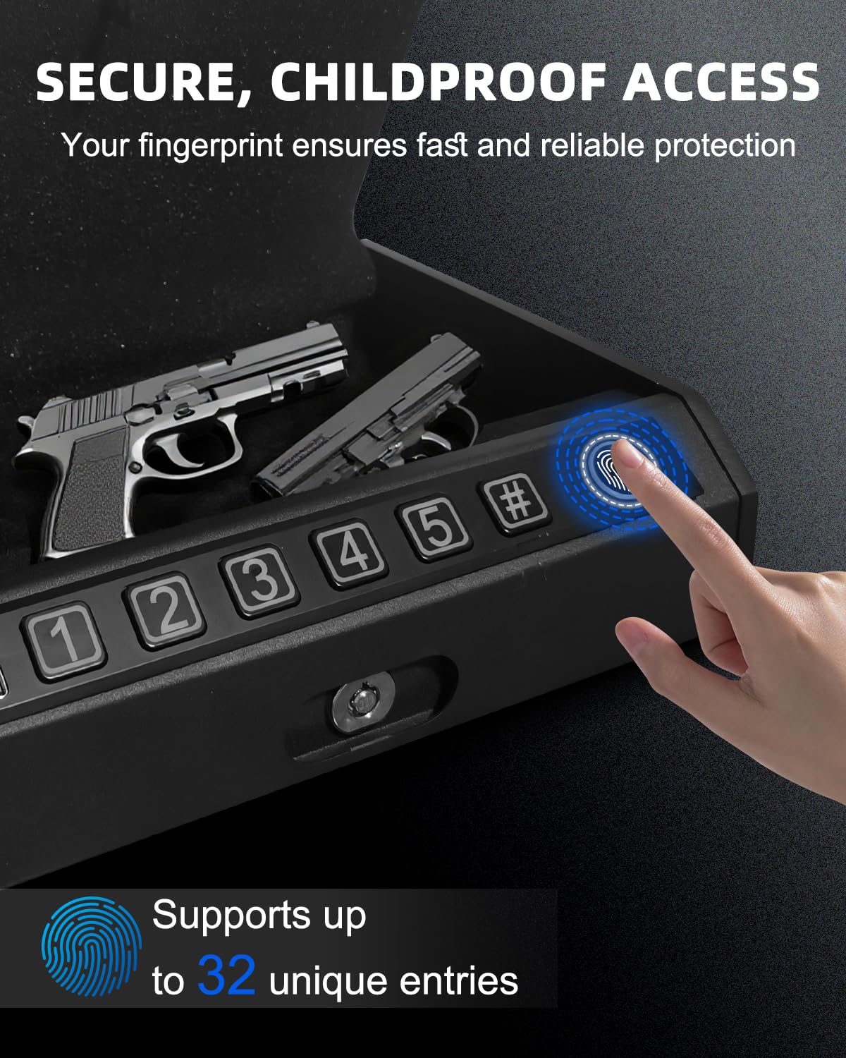 ZCF Mate Gun Safe for Handgun – Upgraded 0.1 Seconds Quick Access Pistol Safe with Fingerprint, Keypad & Backup Key, Silent Mode, Portable Firearm Lock Box for Bedside, Nightstand, Car, Home ZCF mate
