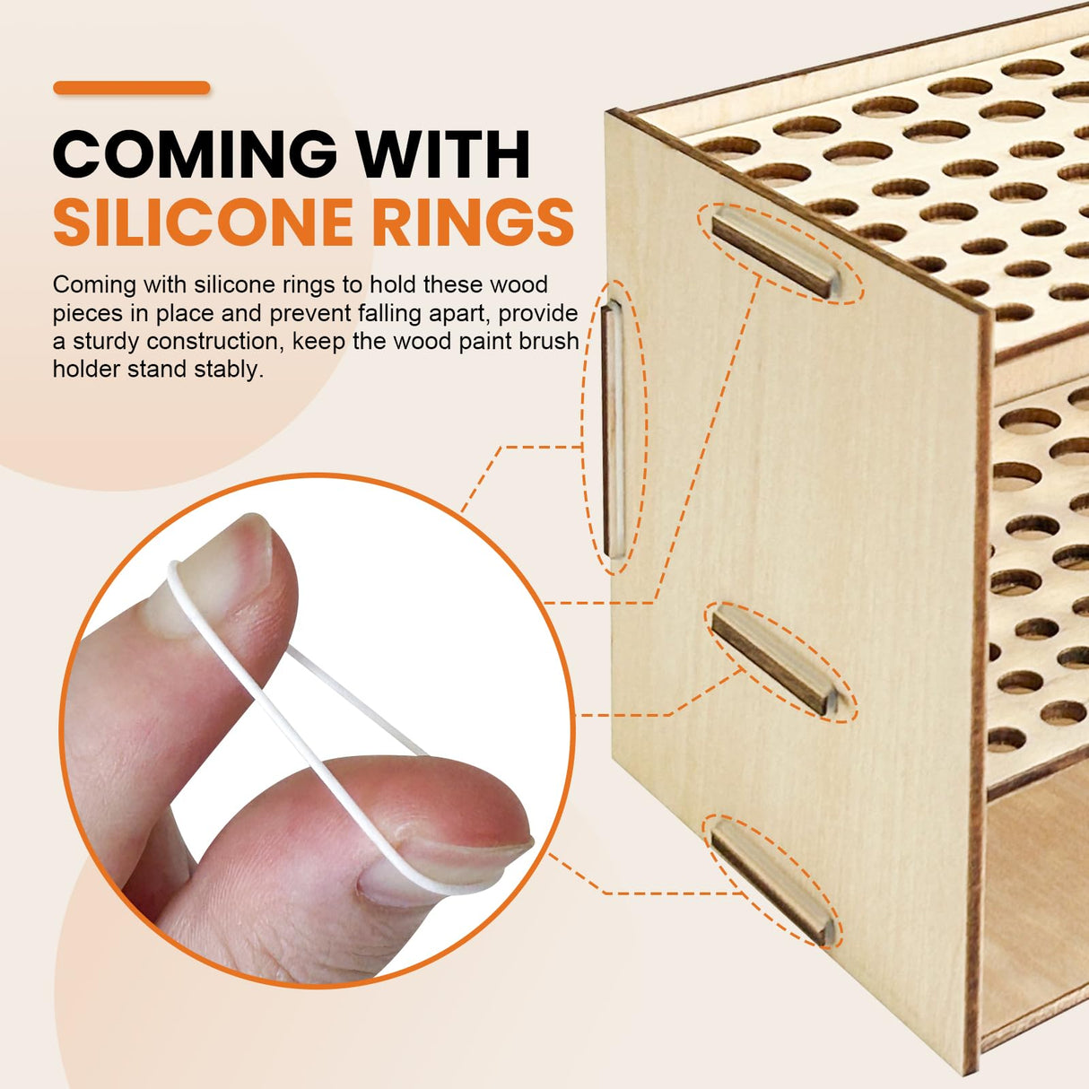 HESHUYU Wooden Paint Brush Holder 105 Holes Paintbrush Holder Organizer Paint Brush Stand Rack with Silicone Rings for Pens Pencils Artist HESHUYU