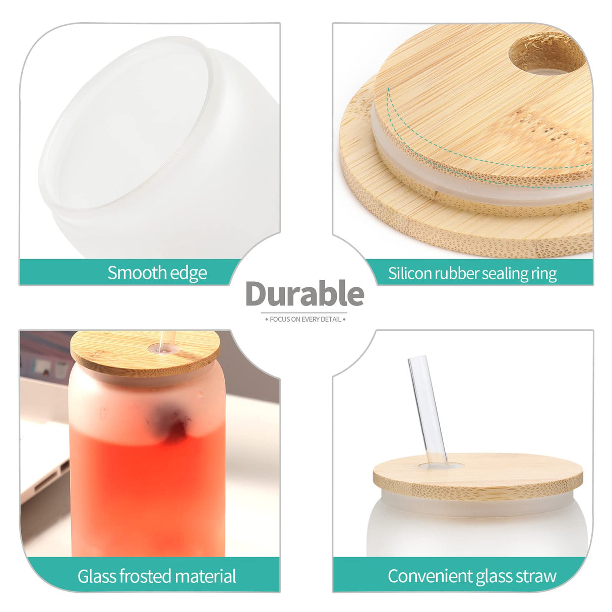 WHEATHUSK 20 Pack Sublimation Glass Cups Frosted 16oz Blanks Sublimation Borosilicate Glasses Tumbler with Bamboo Lids and Straws for Beer, Juice, Soda, Iced Coffee, Drinks WHEATHUSK