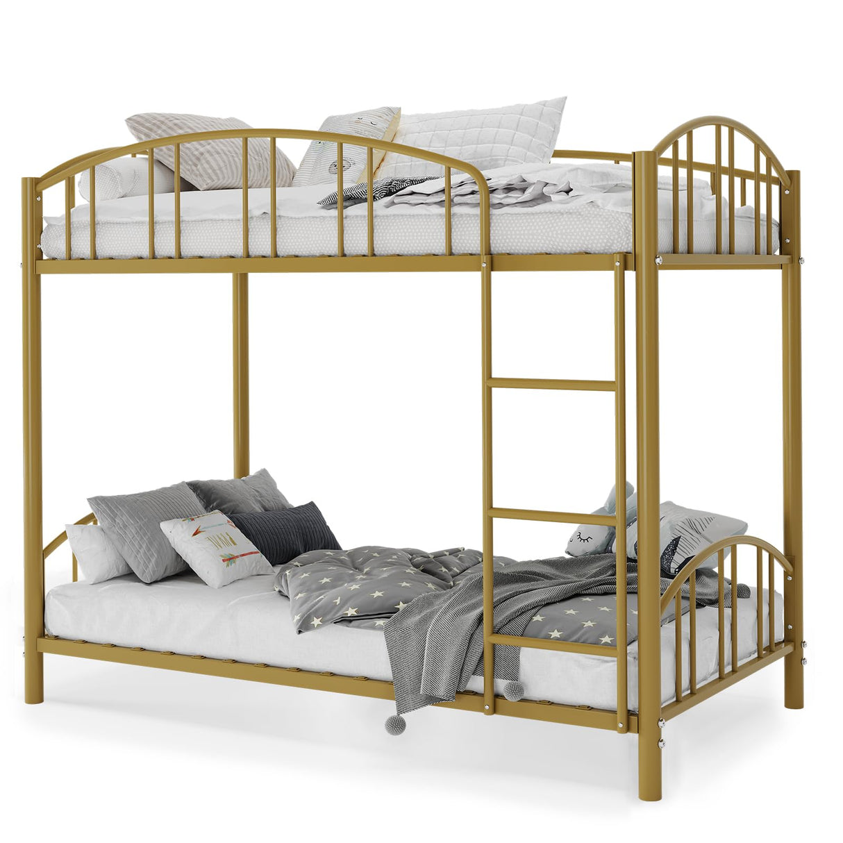 Garvee Bunk Bed Twin Over Twin with Ladder and Arched Guardrail, Heavy Duty Bunkbeds Frame with Sturdy Steel Slats Support for Kids Boys Girls, Space-Saving, No Box Spring Needed, Gold Garvee