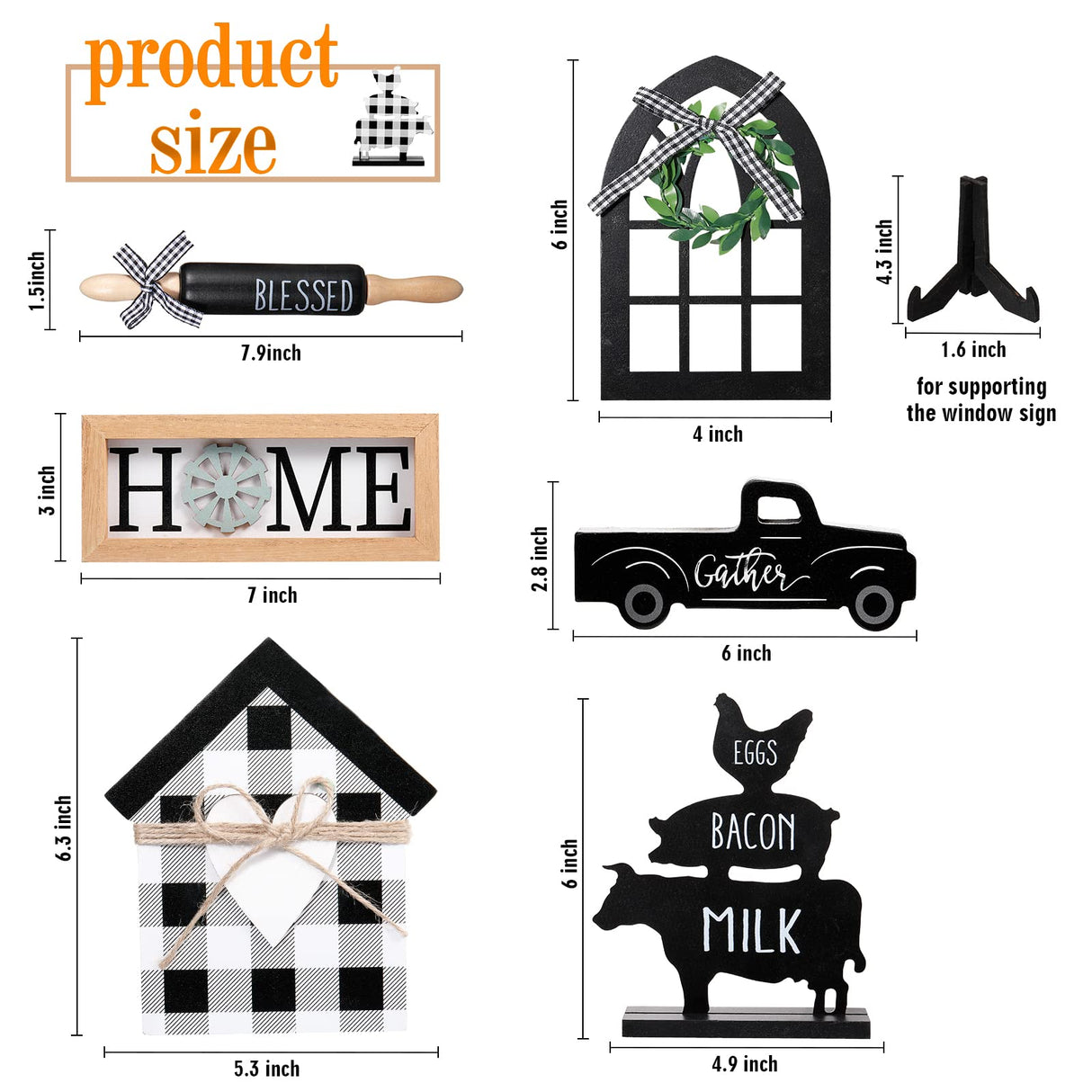 Yulejo 7 Pcs Farmhouse Tiered Tray Decor Buffalo Plaid Rustic Farmhouse Sweet Home Signs Double Printed Artificial Wooden Plant Tiered Tray Decorations for Kitchen Home Table Centerpiece Decor Yulejo