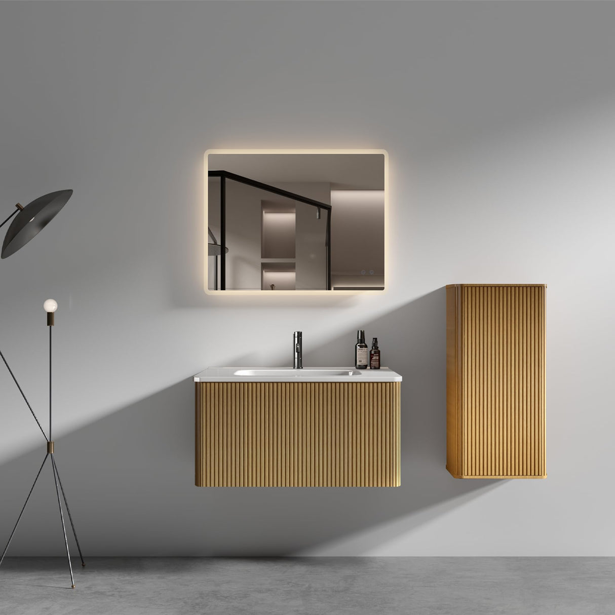BLUHOUZZ Bathroom Vanity with Sink,Large Storage Wall Mounted Floating Bathroom Vanity with Overflow for Modern Bathroom, One-Piece Sink Basin Minimalist Bathroom Sink Cabinet BLUHOUZZ