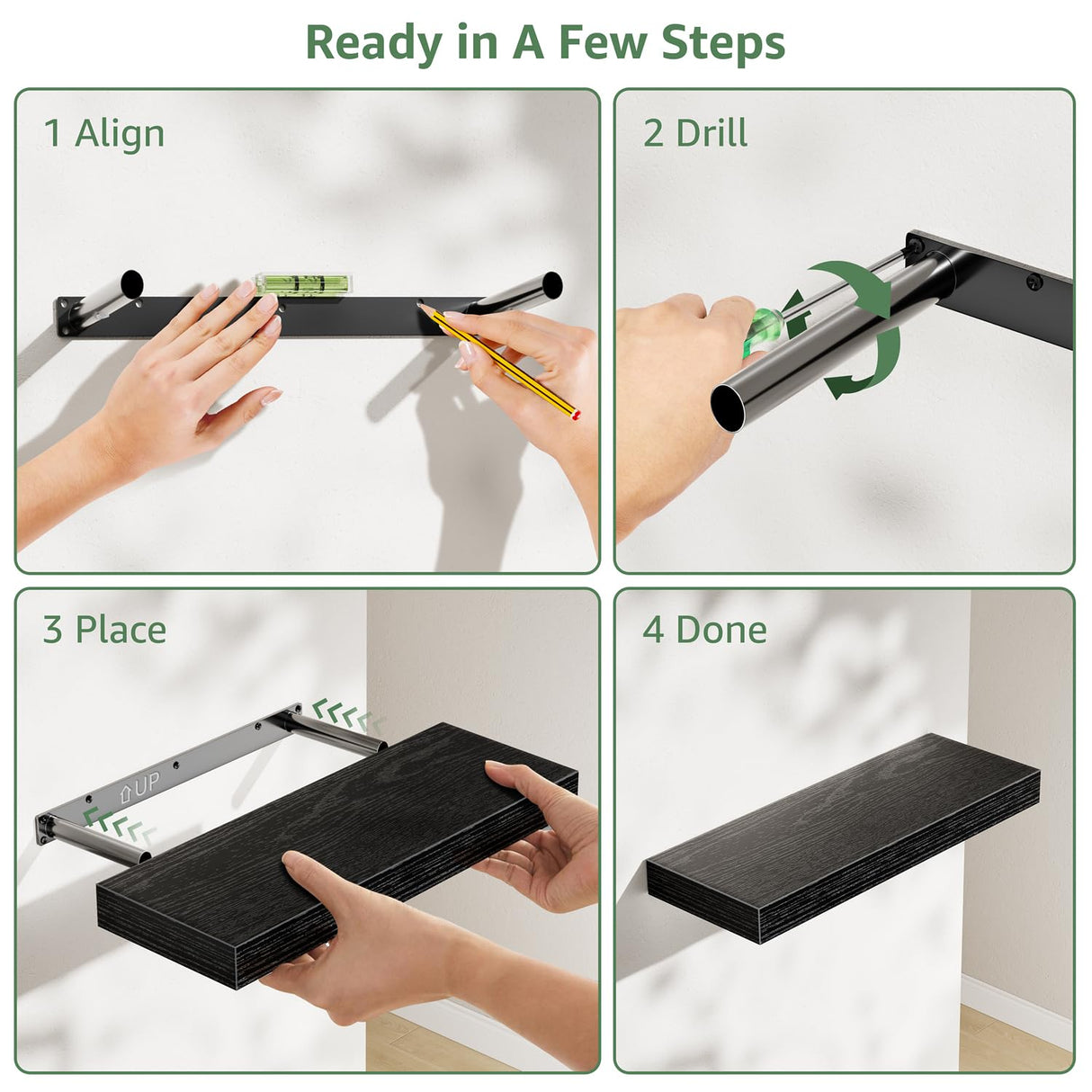 KLUVIS Bathroom Floating Shelves for Wall - Shelf Over Toilet Storage Small Farmhouse Decor Shelves (15.7 inch, Set of 3, Black) KLUVIS