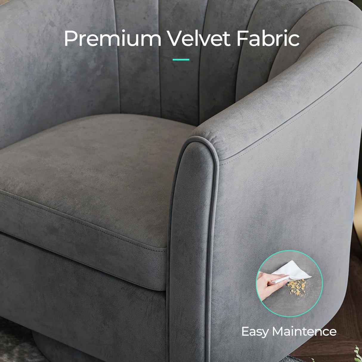 LINSY Swivel Accent Chair Ottoman Set: Velvet Small Barrel Chair with Foot Rest, Modern Reading Chair Upholstered Armchair with Footrest for Living Room Bedroom Study Room Office, Grey LINSY