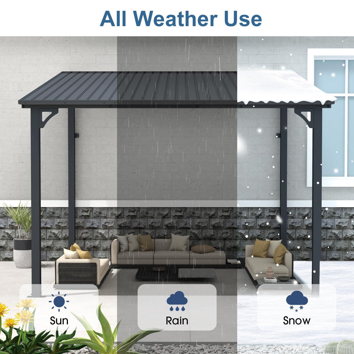 COBANA 8' x 10' Gazebo, Hardtop Wall Mounted Lean to Gazebo Pergola with Metal Roof for Patio, Deck, Backyard COBANA