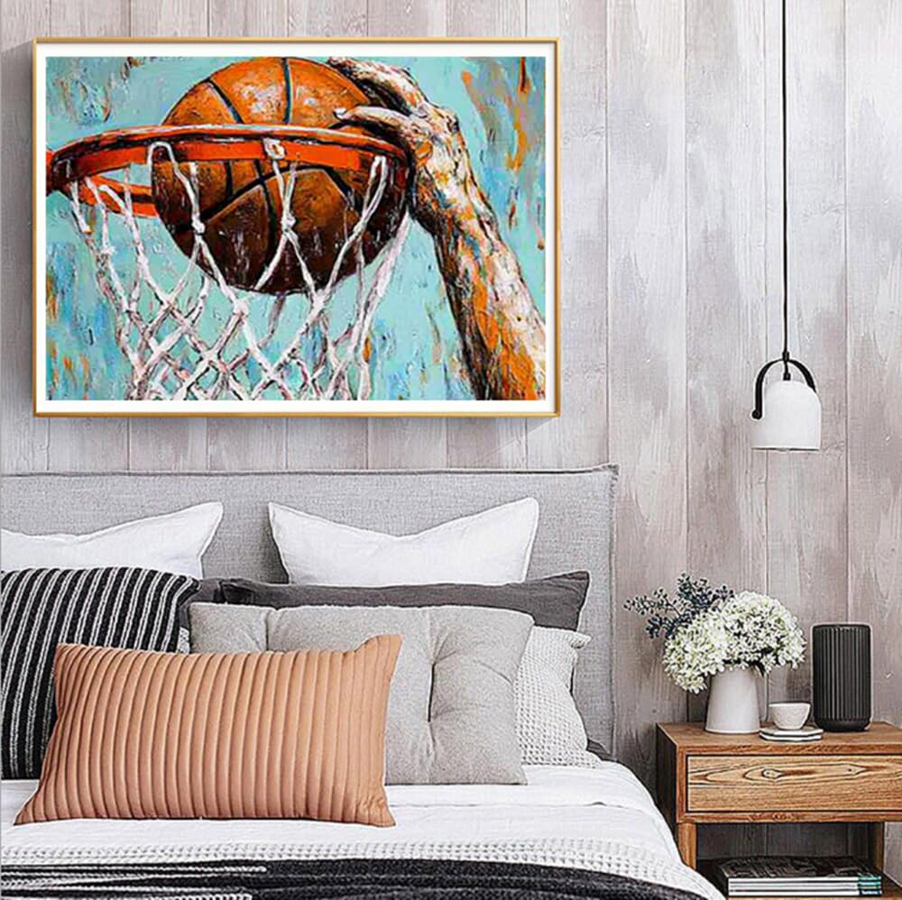 MaiYiYi Basketball Hoop Diamond Painting by Numbers, 5D Full Round Dunk Diamond Painting Set, Basketball Diamond Painting Dots Kit for Ball Lovers Adult Beginner Wall Art Decor (40X30 CM) MaiYiYi